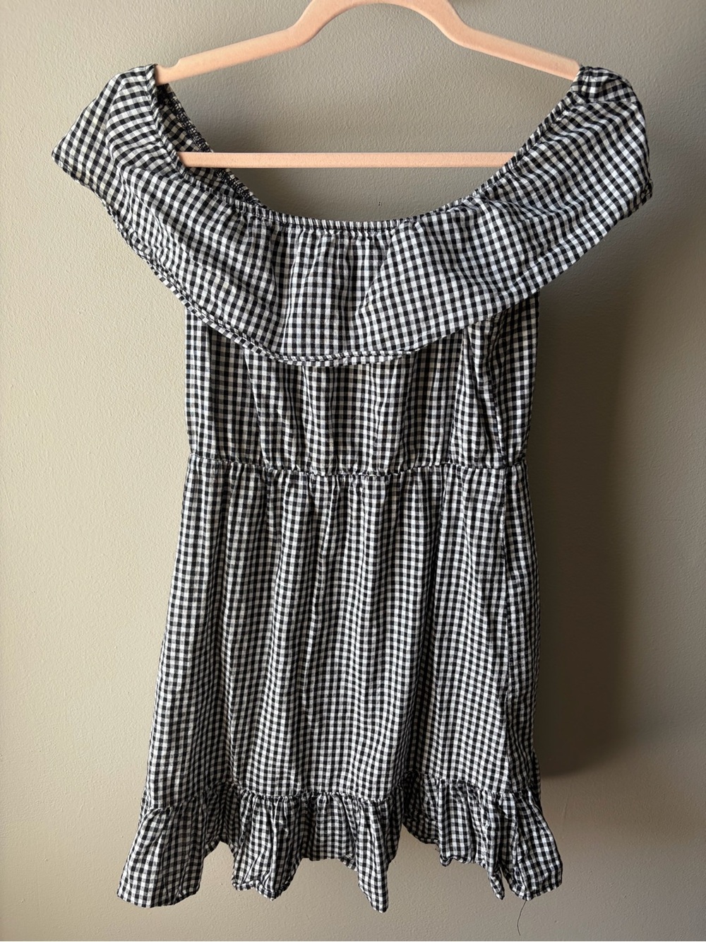 Off-Shoulder Checkered Mini Dress - Picture 2 of 2